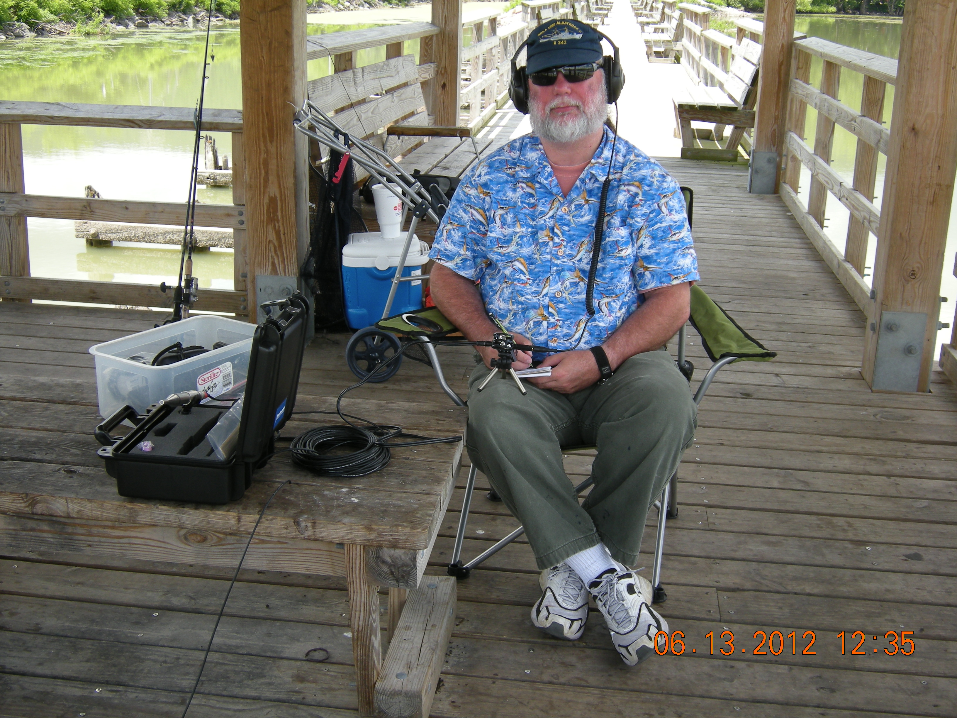 Rodney Rountree listening to fish in Lake Champlain
